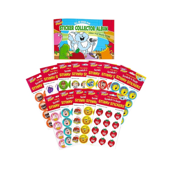 Trend All in Good Pun Retro Scratch n Sniff Stinky Stickers + Album, 13PK T90943 - main
